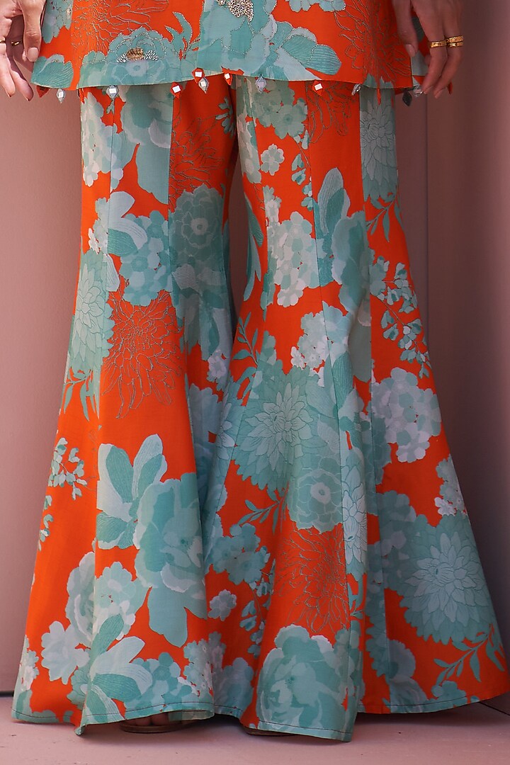 Orange Bemberg Printed Wedding Sharara Set by Archana Shah at Pernia's Pop Up Shop