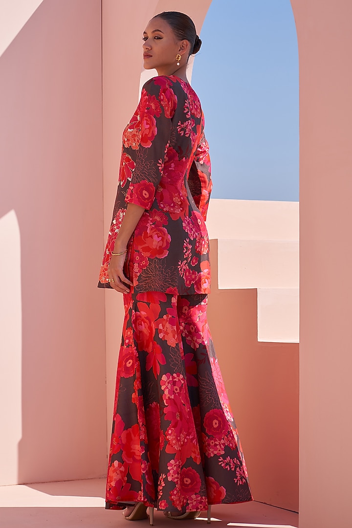 Brown Bemberg Silk Hand Embroidered & Printed Kurta Set by Archana Shah at Pernia's Pop Up Shop
