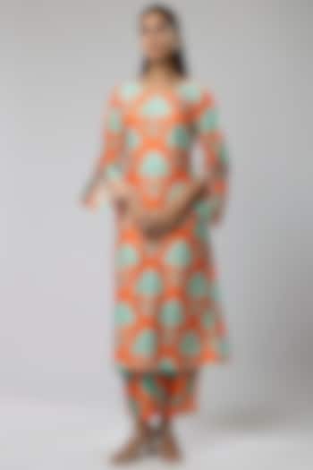 Orange Bemberg Silk Moroccan Shell Printed Kurta Set by Archana Shah at Pernia's Pop Up Shop