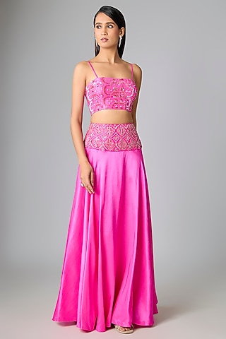 Pink Silk Skirt Set by Archana Shah