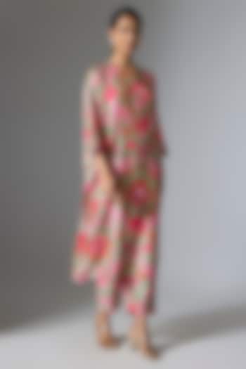 Grey Silk Floral Printed Kurta Set by Archana Shah at Pernia's Pop Up Shop