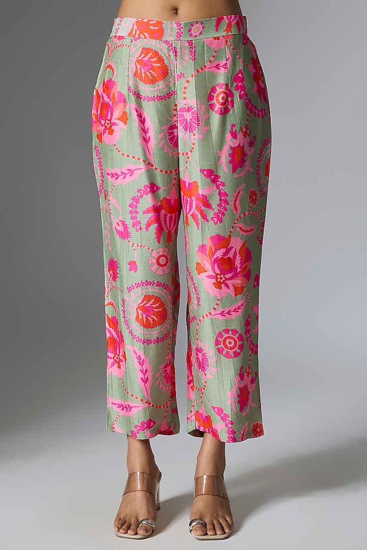 Grey Silk Floral Printed Kurta Set by Archana Shah at Pernia's Pop Up Shop