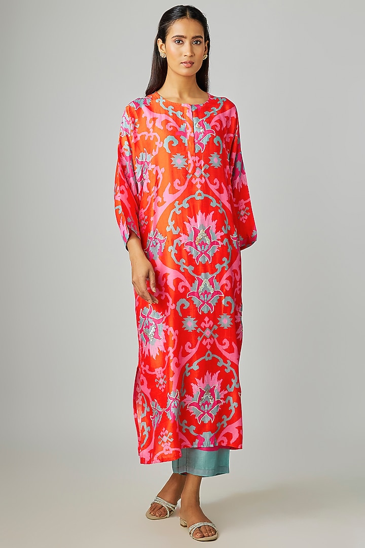 Orange Silk Co-Ord Set by Archana Shah at Pernia's Pop Up Shop