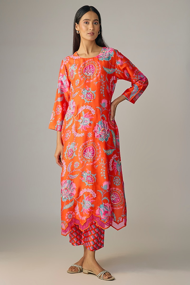 Orange Silk Kurta Set by Archana Shah at Pernia's Pop Up Shop