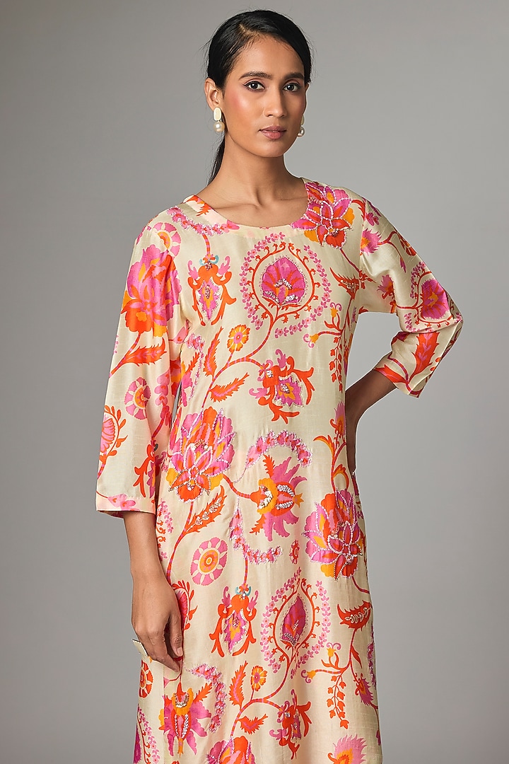Cream Silk Printed Tunic Set by Archana Shah at Pernia's Pop Up Shop