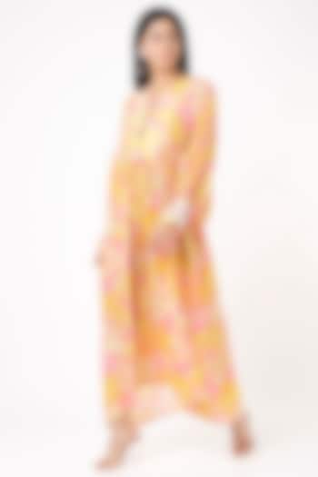 Pale Yellow Printed Maxi Dress by Archana Shah