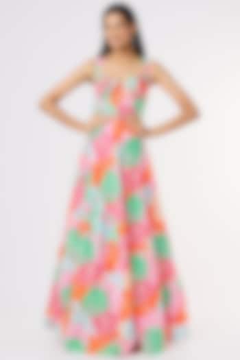 Multi-Colored Printed & Hand Embroidered Gown by Archana Shah at Pernia's Pop Up Shop