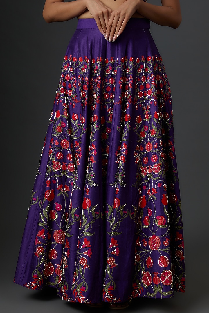 Purple Blended Silk Floral Printed Wedding Lehenga Set by Archana Shah at Pernia's Pop Up Shop