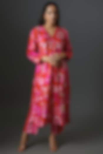 Red Bemberg Silk Printed Kurta Set by Archana Shah at Pernia's Pop Up Shop