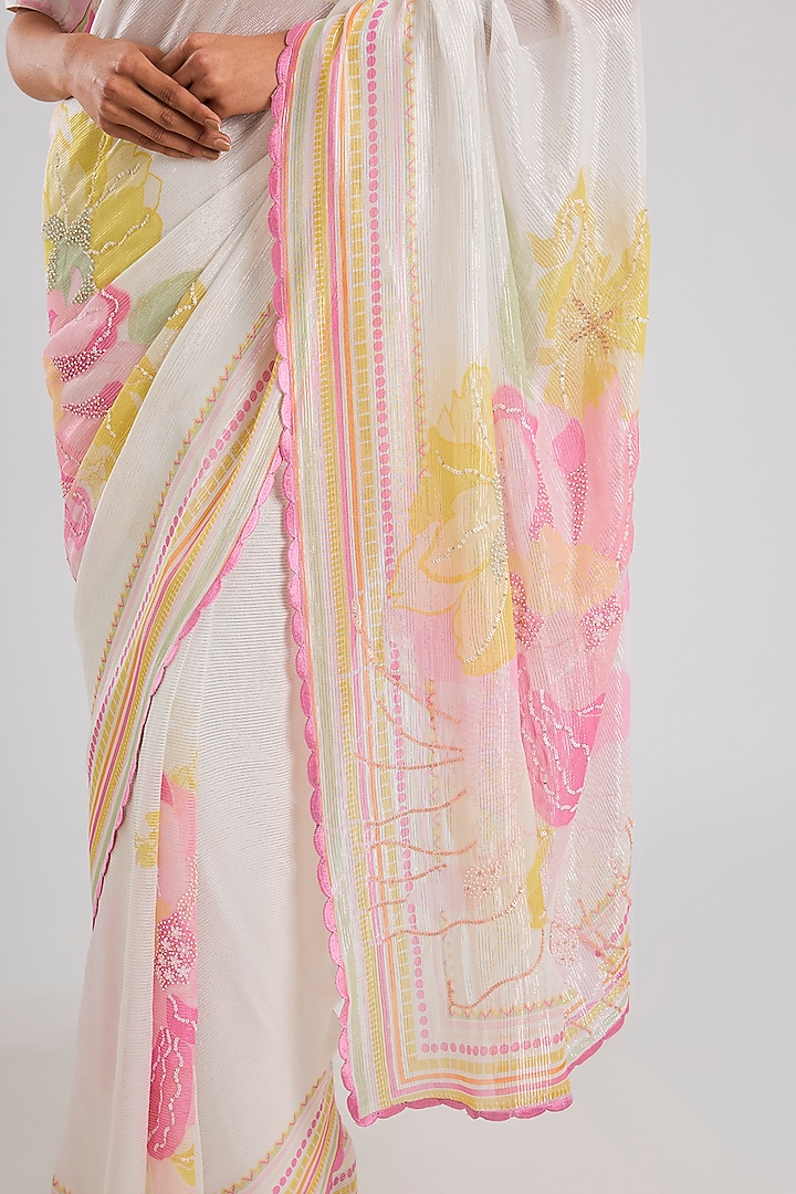 Ivory Shimmer Georgette Wedding Saree Set by Archana Shah at Pernia's Pop Up Shop