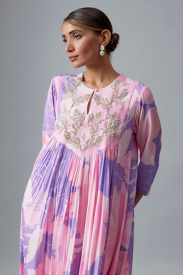 Purple Net Hand Embroidered Maxi Vacation Dress by Archana Shah at Pernia's Pop Up Shop