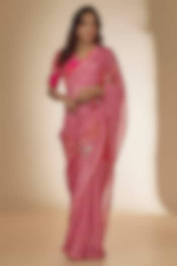 Pink Georgette Wedding Saree Set by Archana Shah at Pernia's Pop Up Shop