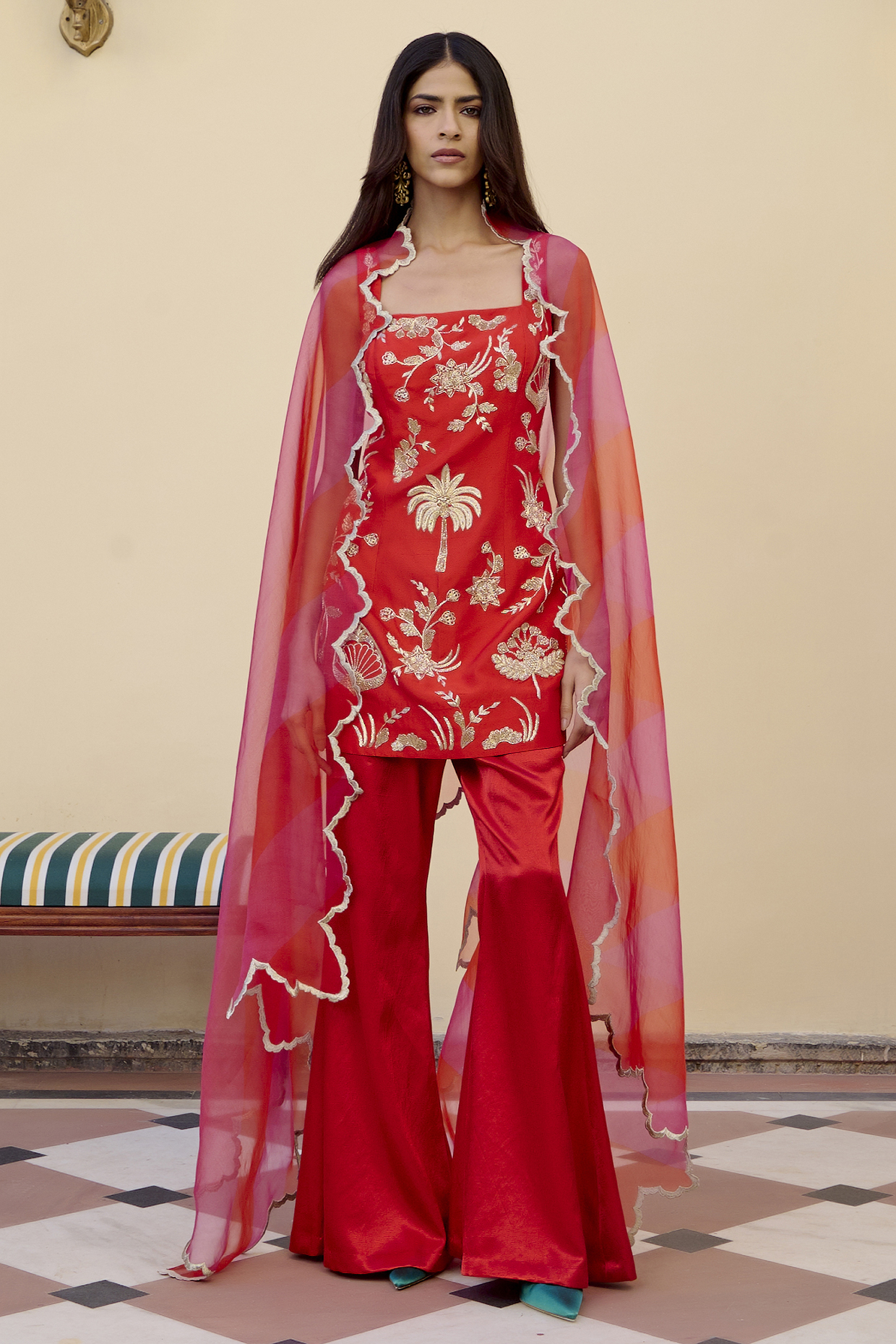 Red Silk Wedding Sharara Set by Archana Shah at Pernia's Pop Up Shop