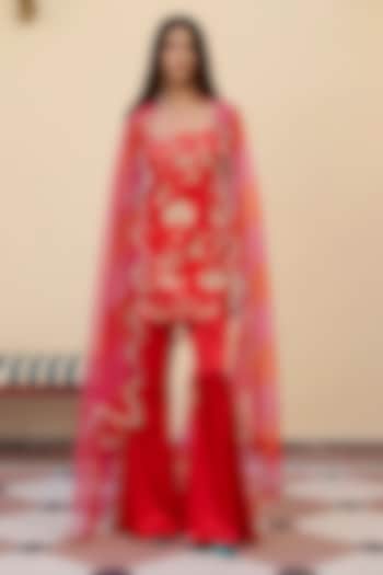 Lush Red Silk Wedding Sharara Set by Archana Shah at Pernia's Pop Up Shop