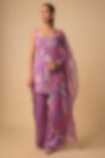 Purple Silk Zari Embroidered Kurta Set by Archana Shah at Pernia's Pop Up Shop