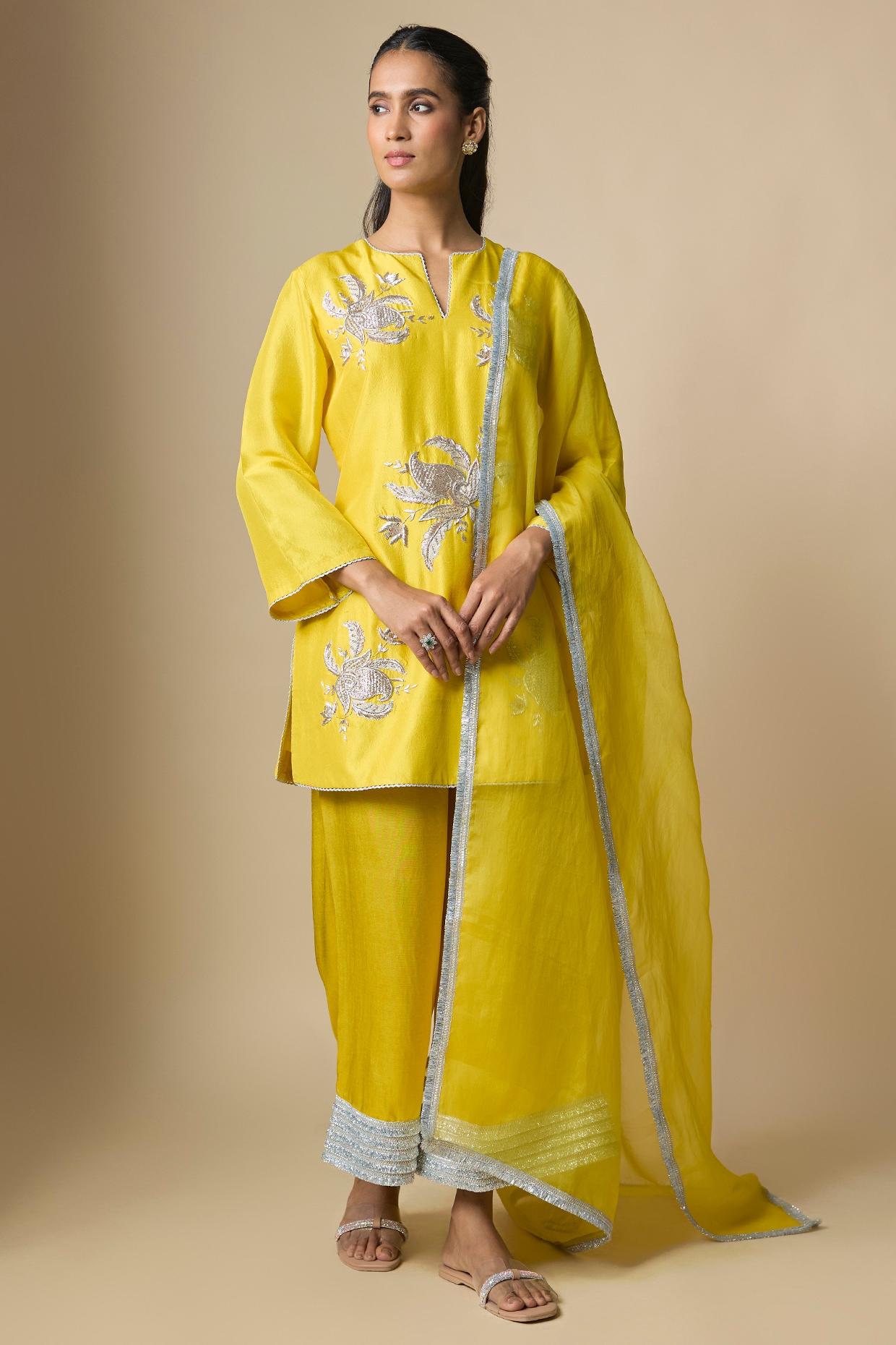 Archana Shah Yellow Silk Kurta Set