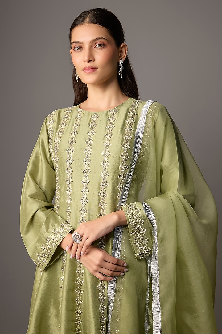 Green Silk Kurta Set by Archana Shah at Pernia's Pop Up Shop