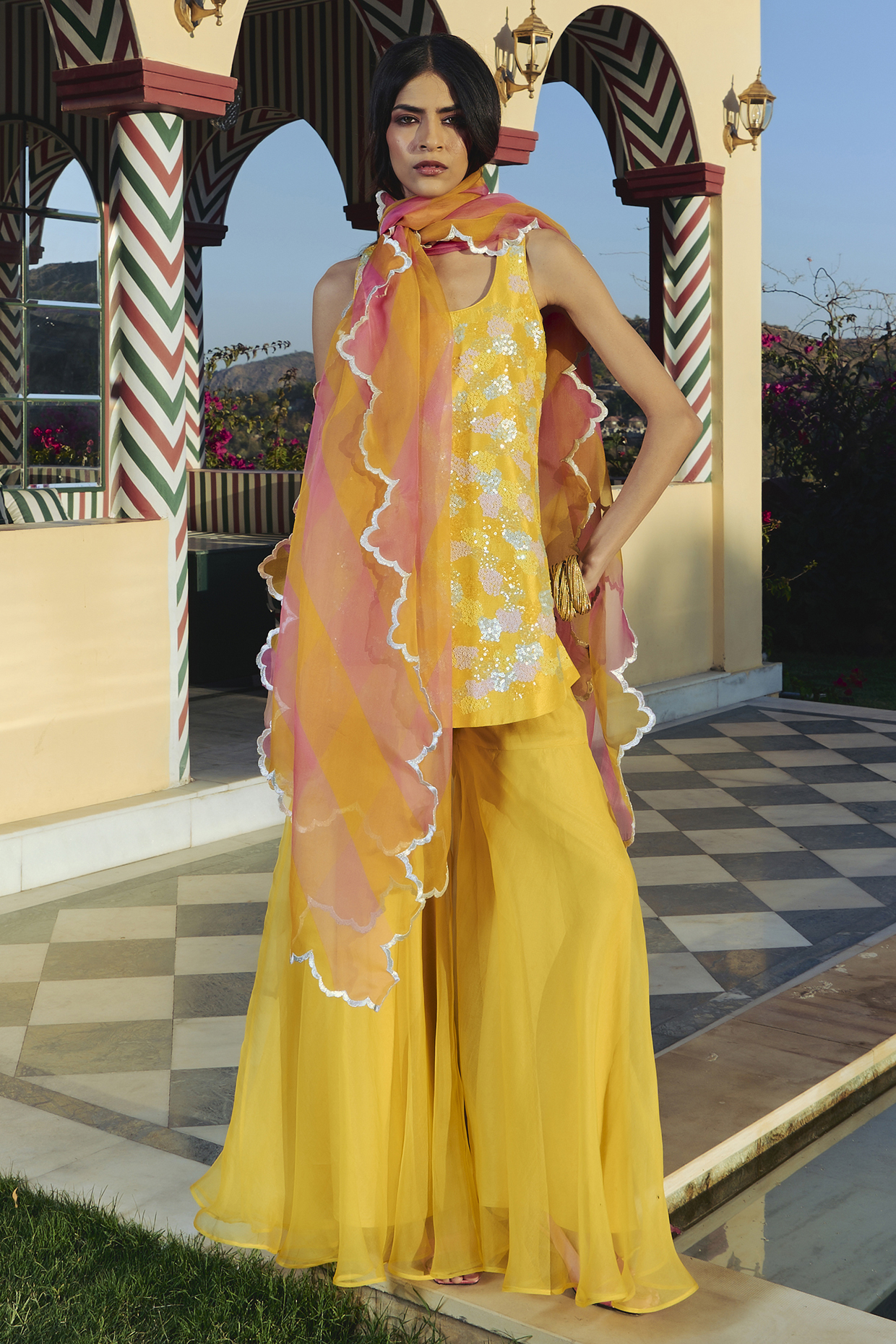 Yellow Organza Wedding Sharara Set by Archana Shah at Pernia's Pop Up Shop