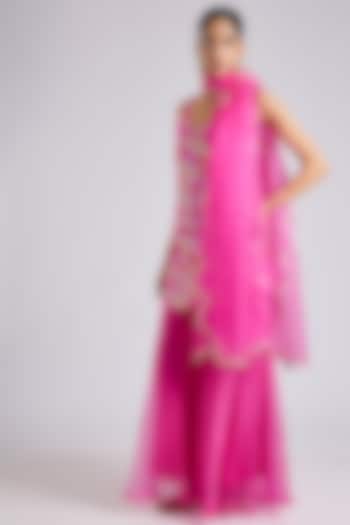 Pink Silk Wedding Sharara Set by Archana Shah at Pernia's Pop Up Shop