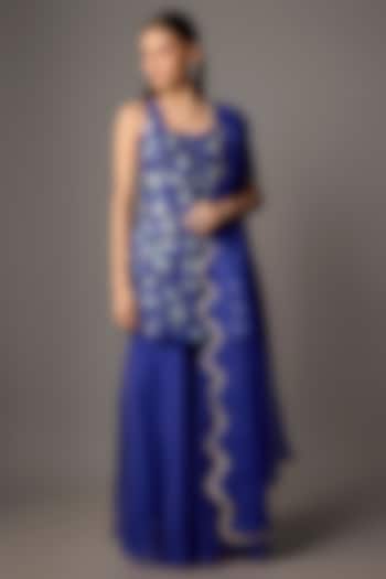 Blue Silk Wedding Sharara Set by Archana Shah at Pernia's Pop Up Shop