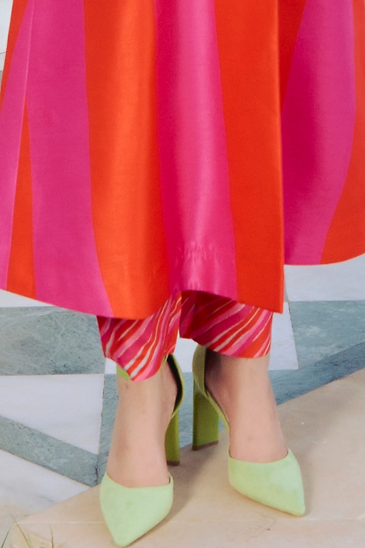 Pink & Orange Silk Striped Jacket Set by Archana Shah at Pernia's Pop Up Shop