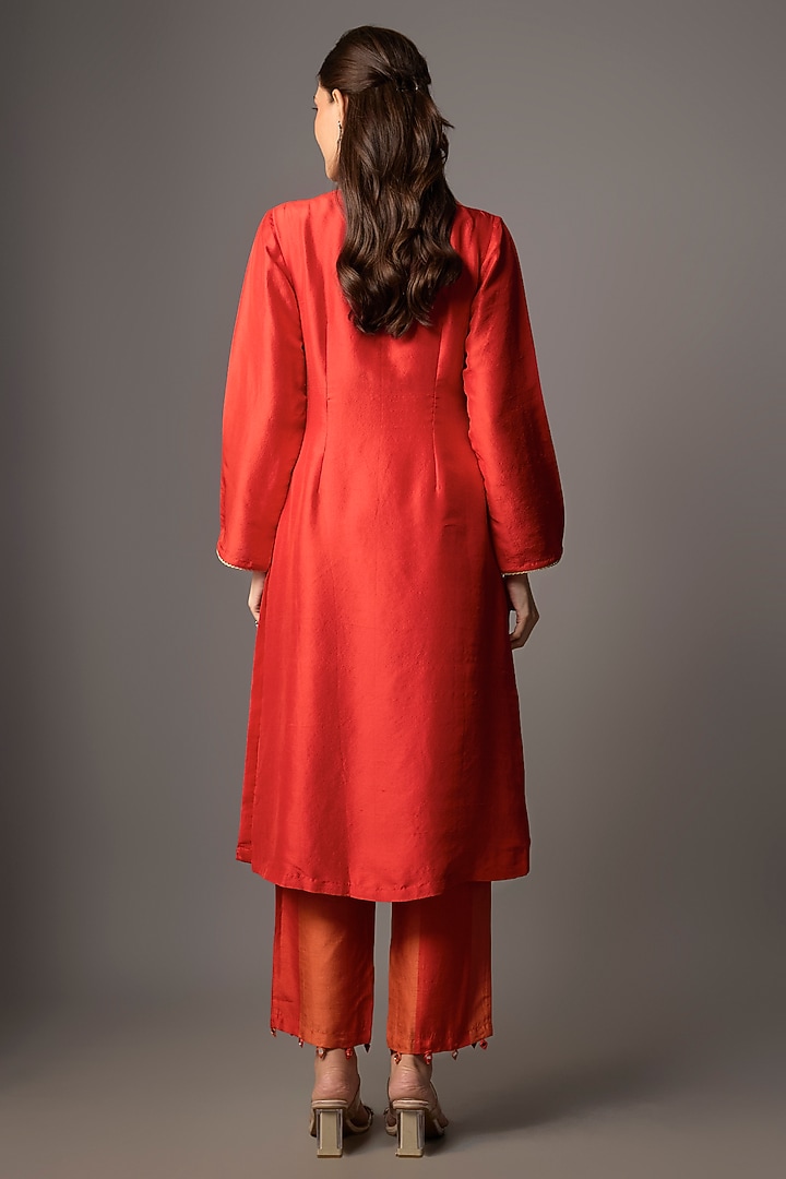 Red Silk Kurta Set by Archana Shah at Pernia's Pop Up Shop