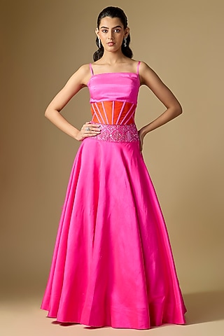 Pink Silk Zari Embellished Skirt Set by Archana Shah