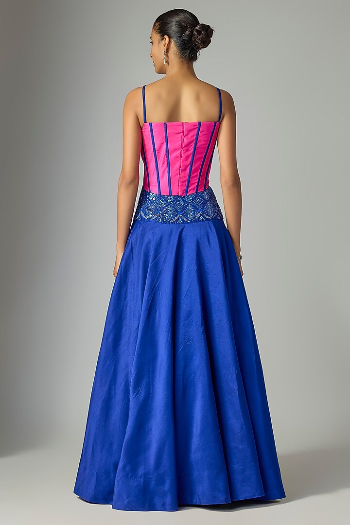 Blue Silk Embroidered Skirt Set by Archana Shah at Pernia's Pop Up Shop