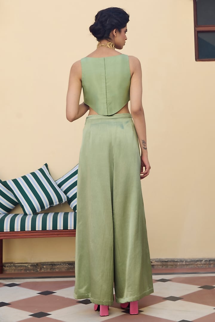 Green Silk Inverted Pleated Pant Set by Archana Shah at Pernia's Pop Up Shop