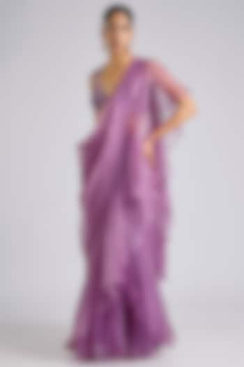 Lavender Organza Draped Skirt Wedding Saree Set by Archana Shah at Pernia's Pop Up Shop