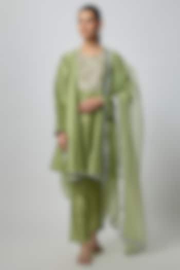 Green Silk Kurta Set by Archana Shah at Pernia's Pop Up Shop