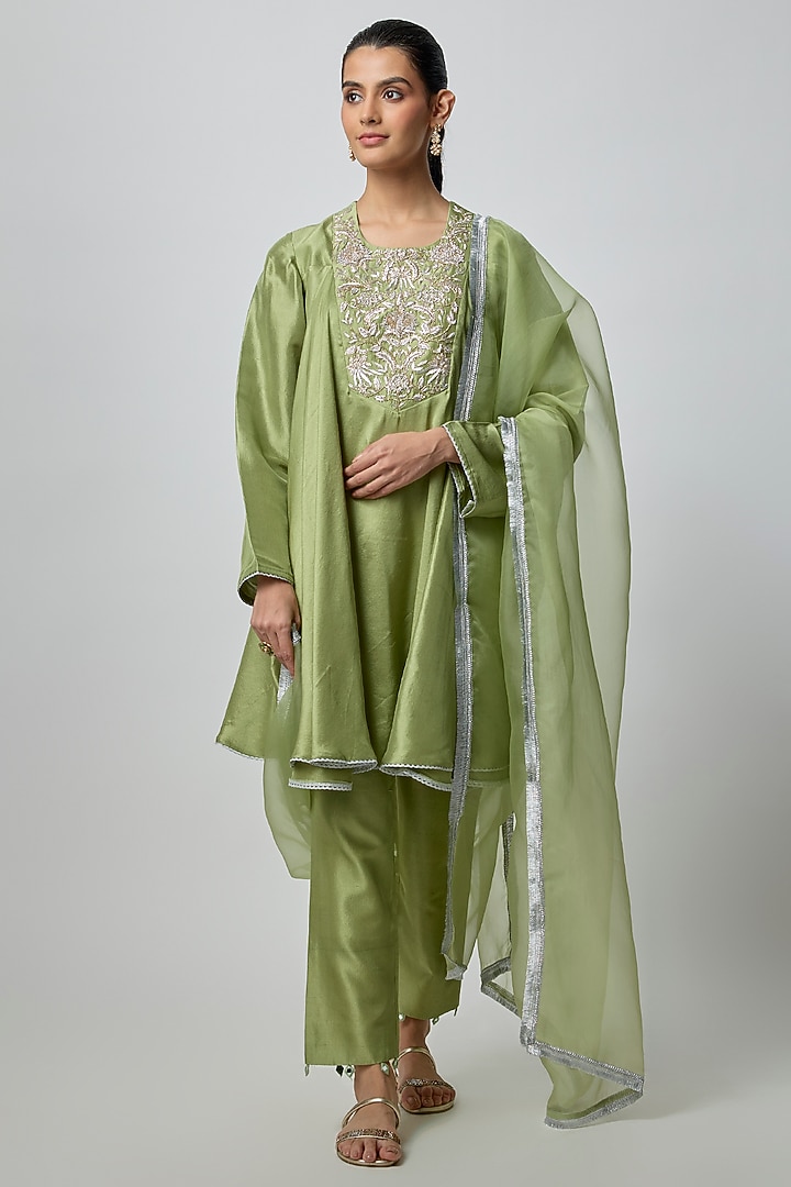 Green Silk Kurta Set by Archana Shah at Pernia's Pop Up Shop