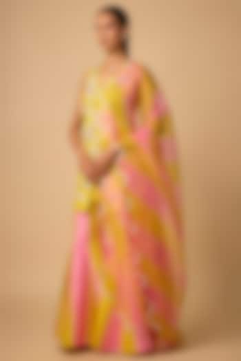 Yellow & Pink Silk Wedding Sharara Set by Archana Shah at Pernia's Pop Up Shop