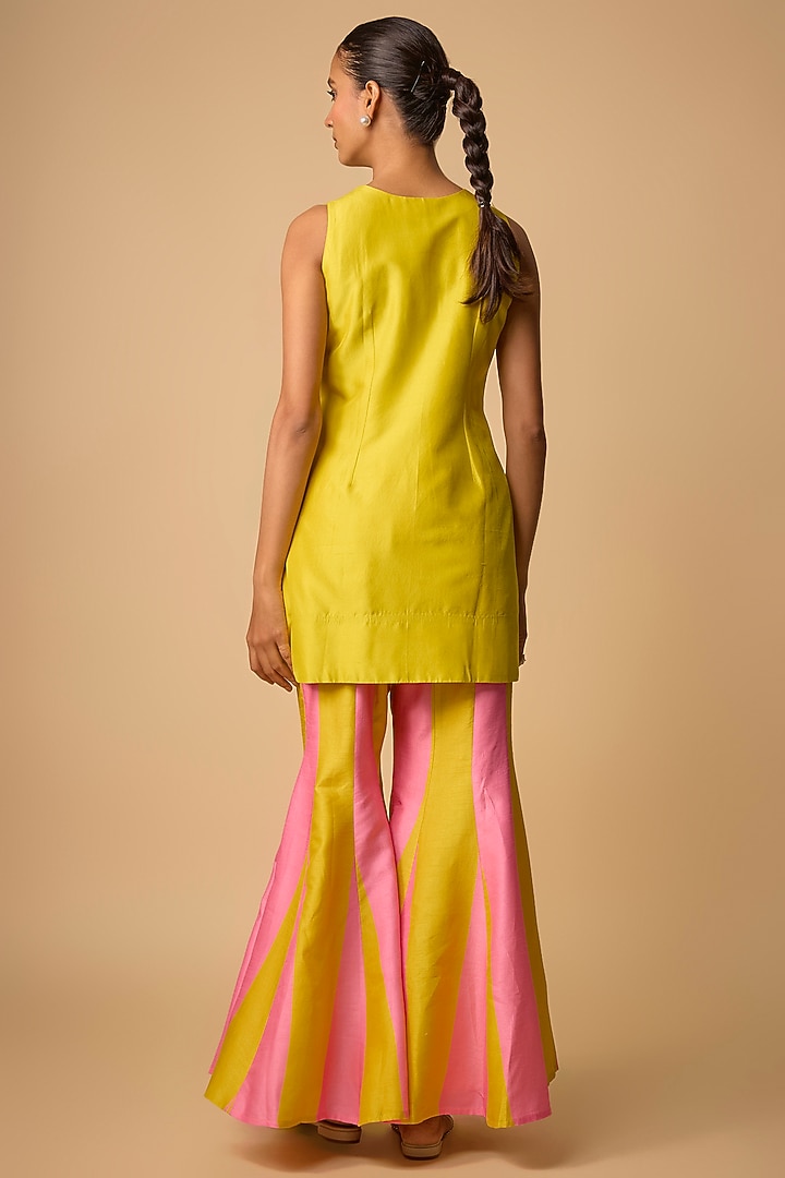 Yellow & Pink Silk Wedding Sharara Set by Archana Shah at Pernia's Pop Up Shop