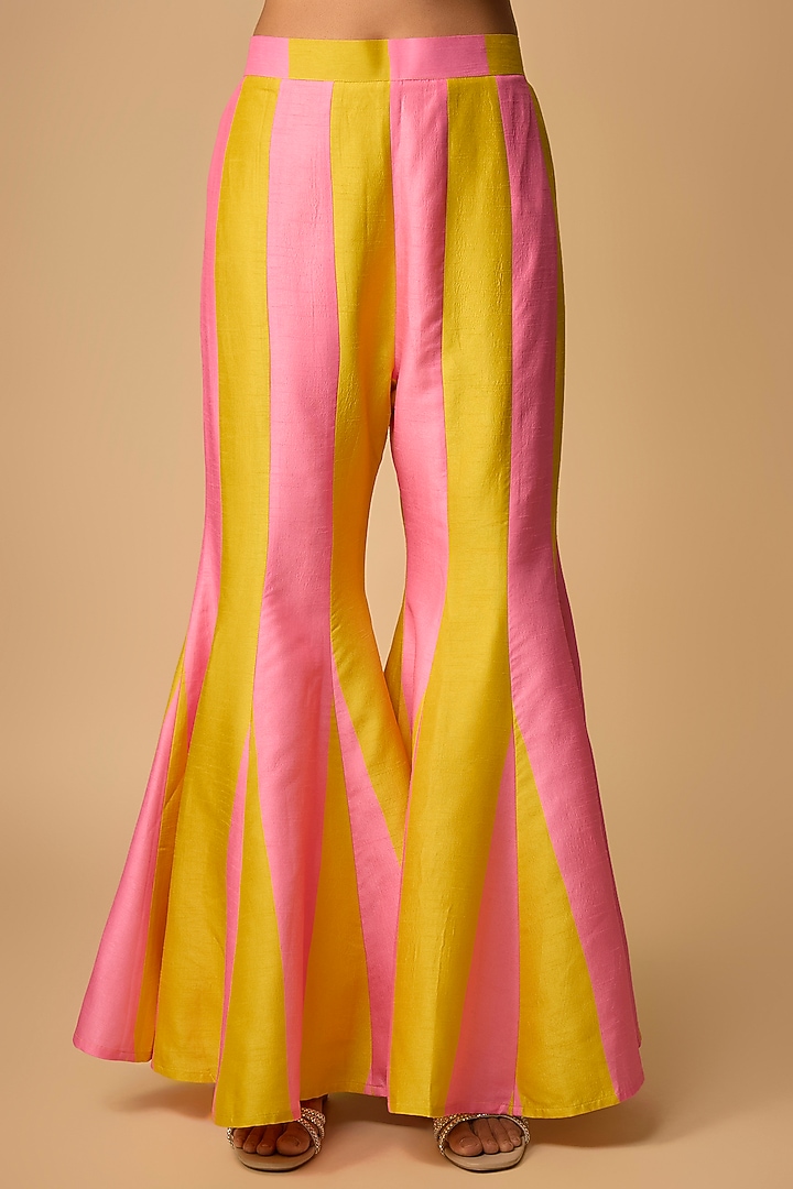 Yellow & Pink Silk Wedding Sharara Set by Archana Shah at Pernia's Pop Up Shop