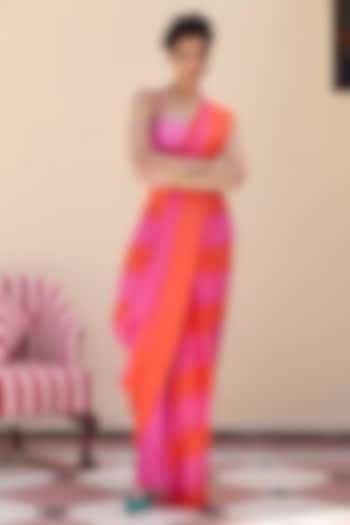 Pink Bemberg Silk Draped Wedding Saree Set by Archana Shah at Pernia's Pop Up Shop