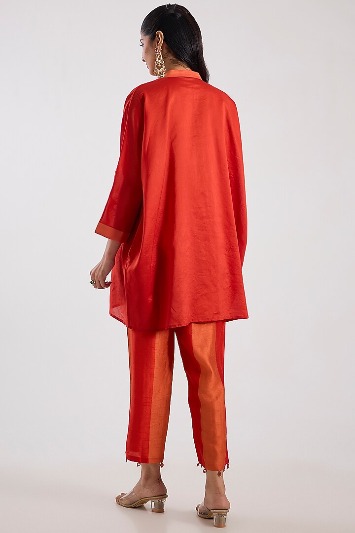 Rust Chanderi Short Kaftan Set by Archana Shah at Pernia's Pop Up Shop