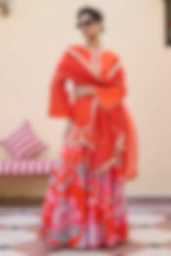 Orange Silk Wedding Sharara Set by Archana Shah at Pernia's Pop Up Shop