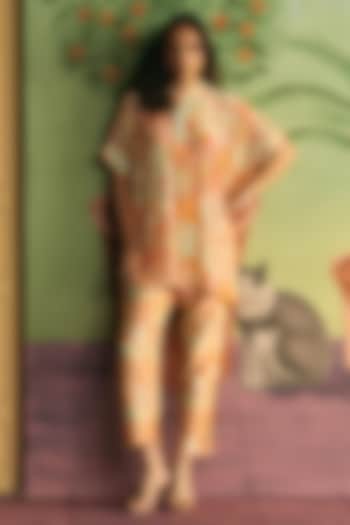 Peach Crepe Pearl Work Co-Ord Set by Archana Shah at Pernia's Pop Up Shop