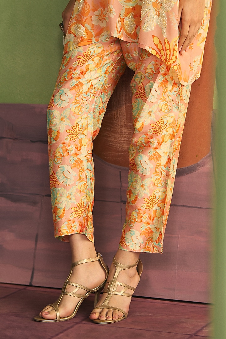Peach Crepe Pearl Work Co-Ord Set by Archana Shah at Pernia's Pop Up Shop