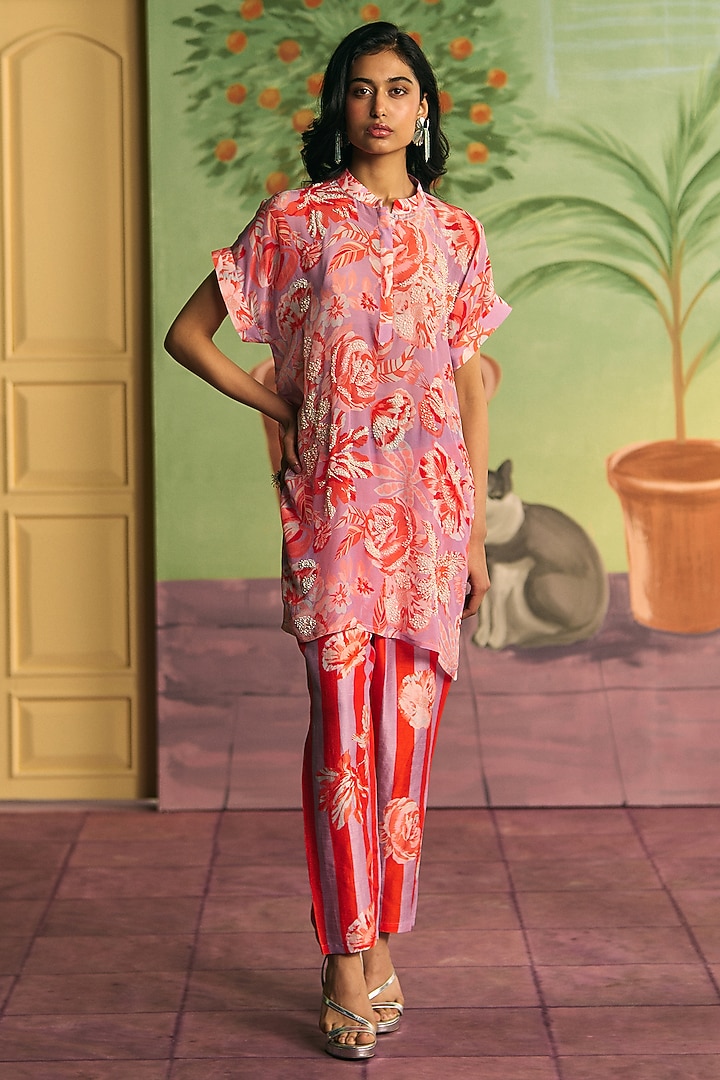 Lavender Crepe Pearl Work Co-Ord Set by Archana Shah at Pernia's Pop Up Shop