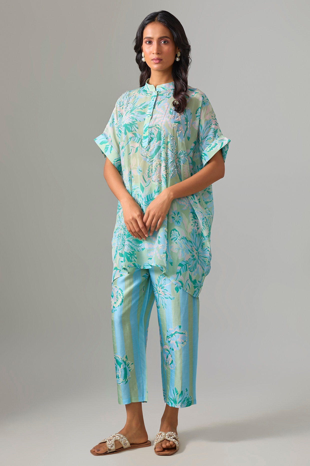 Archana Shah Mint Crepe Silk Printed Co-Ord Set