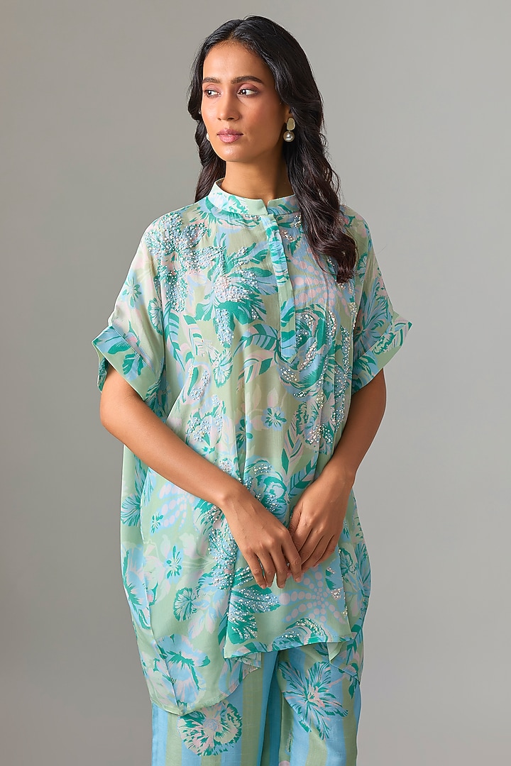 Mint Crepe Silk Printed Co-Ord Set by Archana Shah at Pernia's Pop Up Shop