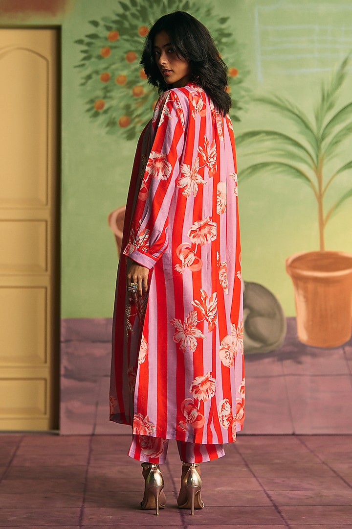 Red & Lavender Silk Kurta Set by Archana Shah at Pernia's Pop Up Shop