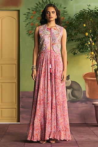 Lilac Georgette Skirt Set by Archana Shah