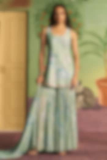 Mint Silk Wedding Sharara Set by Archana Shah at Pernia's Pop Up Shop