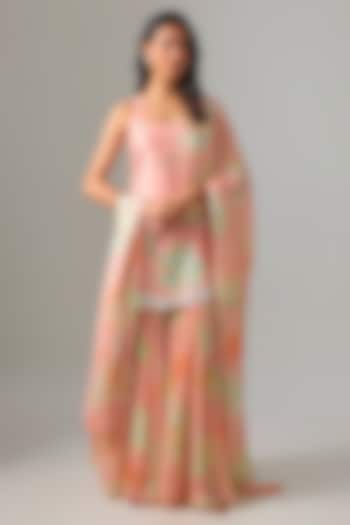Peach Blended Silk Printed Wedding Sharara Set by Archana Shah at Pernia's Pop Up Shop