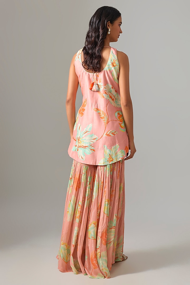 Peach Blended Silk Printed Wedding Sharara Set by Archana Shah at Pernia's Pop Up Shop