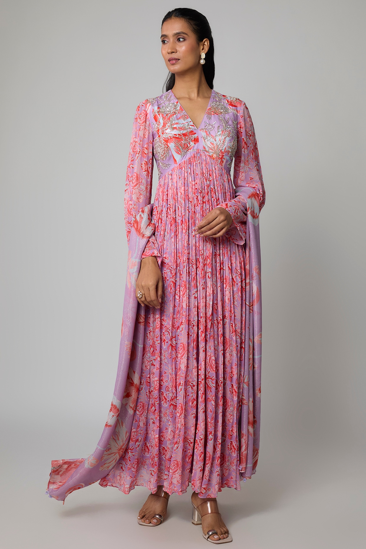 Archana Shah Lavender Chiffon Anarkali Set