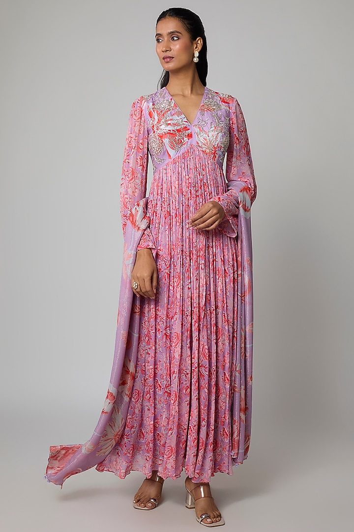 Lavender Chiffon Party Wear Anarkali Set by Archana Shah at Pernia's Pop Up Shop